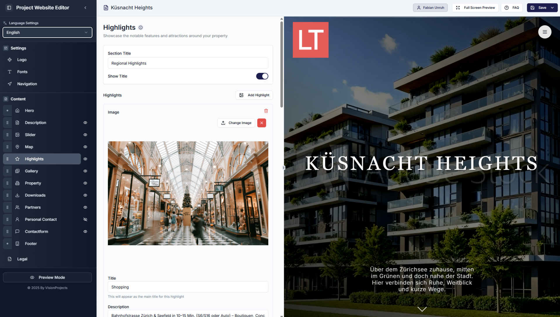 Shopping arcade showcase